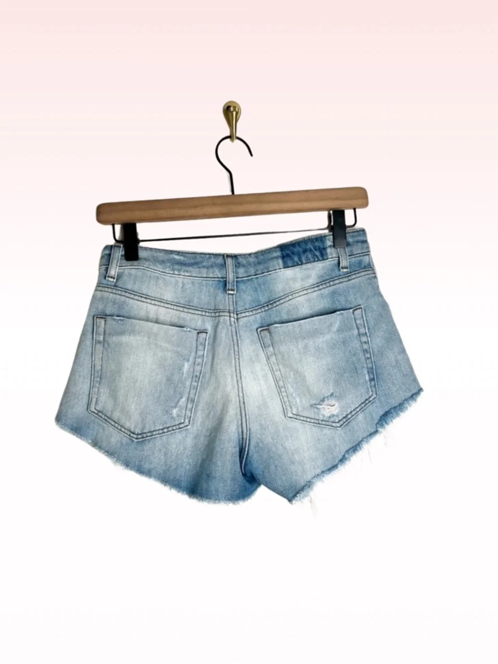 ZARA blue distressed studded denim shorts (Sz 2)